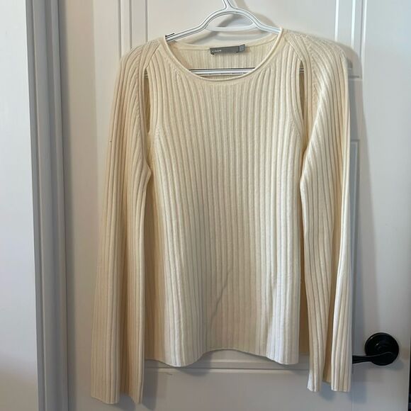Vince Cream Colored Shoulder Slit Cashmere Sweater - Picture 1 of 5